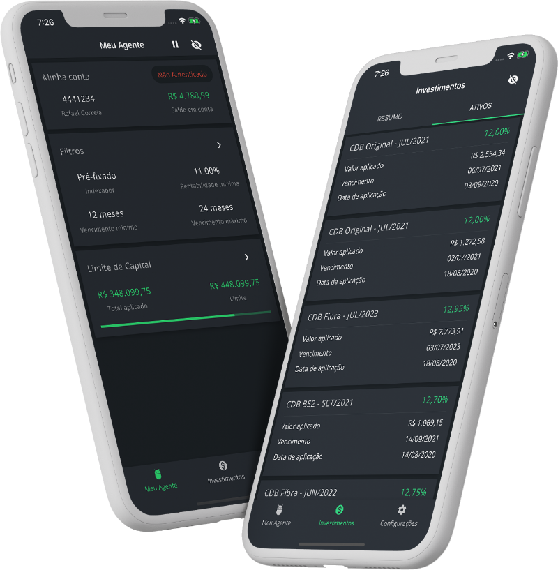 Aplicativo da InvestAI apresentado no celular